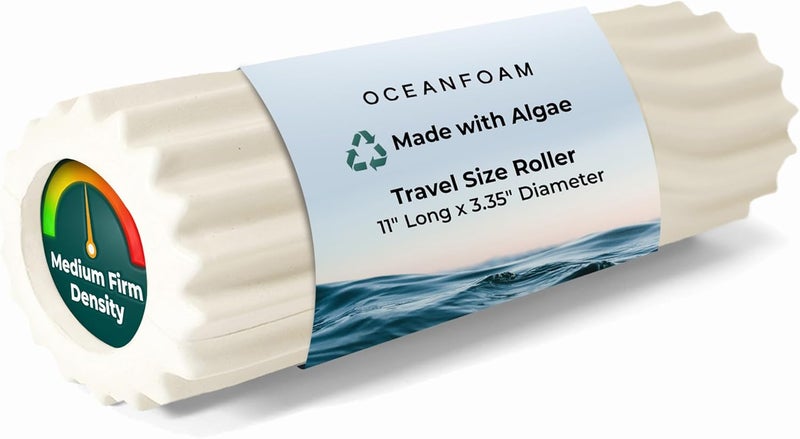 Oceanfoam Ripple Travel Foam Roller (11" x 3.35") Firm Mini Foam Roller for Physical Therapy, Deep Tissue Massage, Back Pain - High Density, Ergonomic Wave Textured - Yoga, Pilates, Exercise (Natural) - Image 1